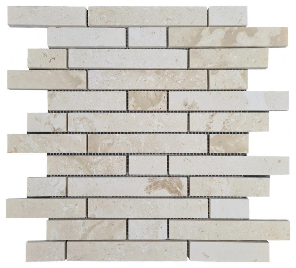 Shell Stone Limestone Stripe Liner on 12"x12" Mesh Mosaic Tile (10 sqft per box)