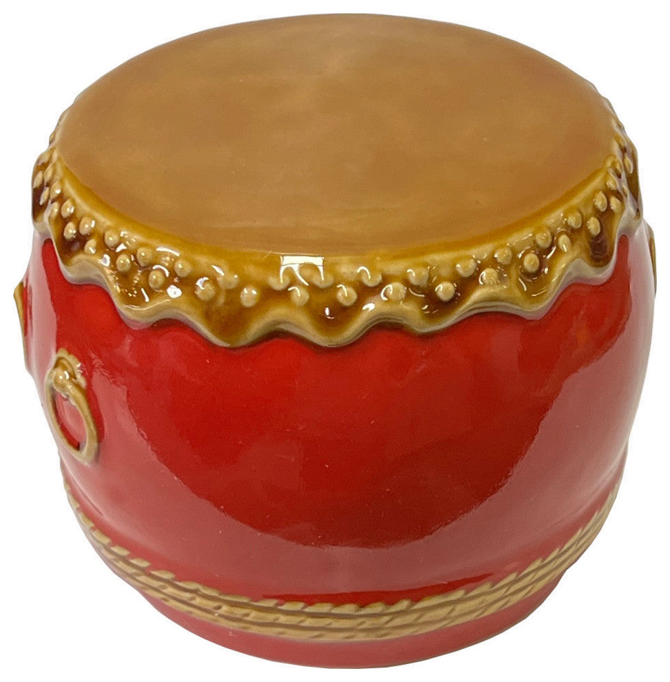 Chinese Red Ceramic Small Traditional Drum Shape Display Hws3071