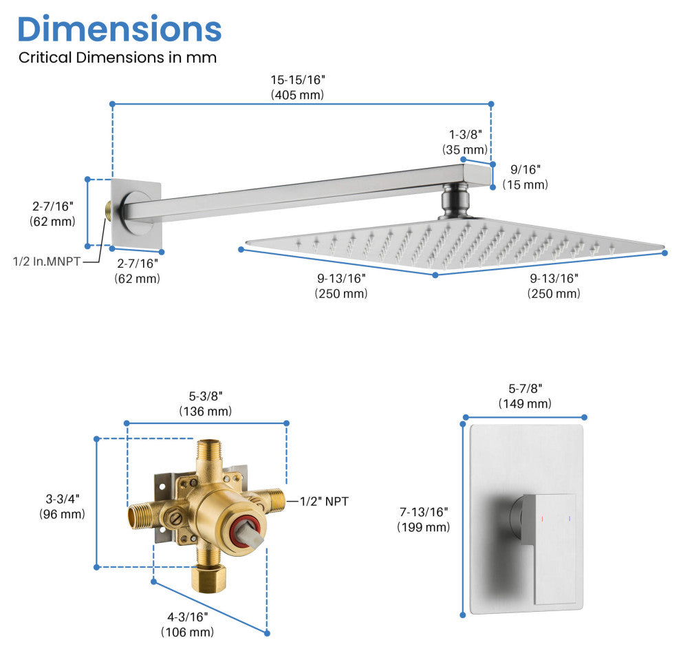 Cube Single Function Shower System, Rough, Valve, Brushed Nickel