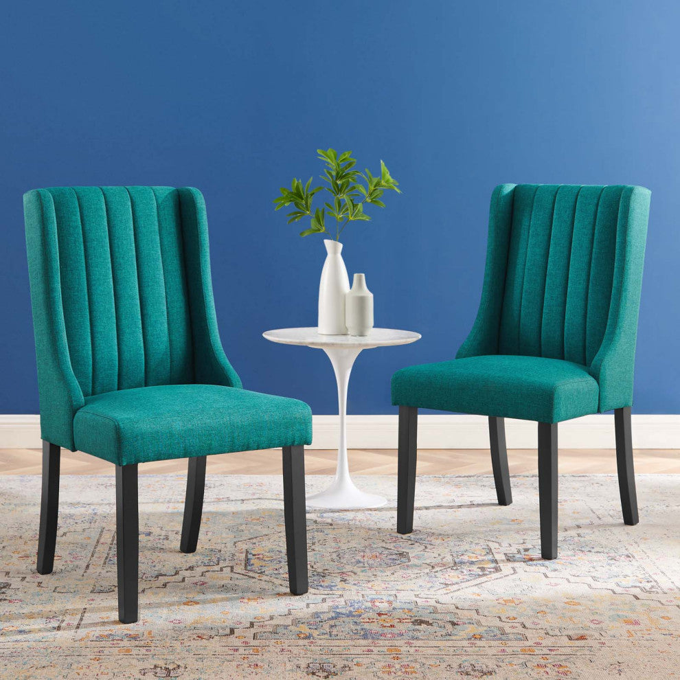 Side Dining Chair, Set of 2, Fabric, Teal Blue, Modern, Cafe Bistro Restaurant