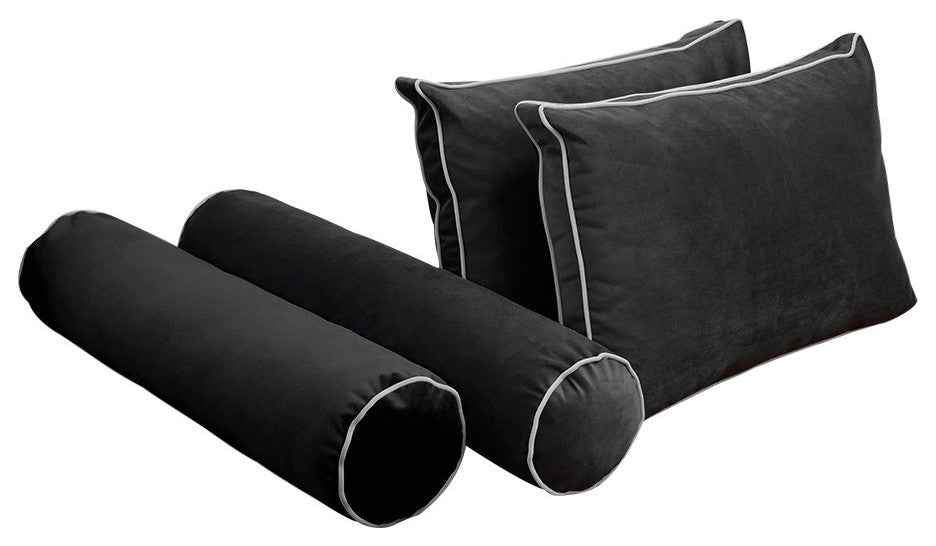 STYLE V1 Full Velvet ContrastPipe Indoor Daybed Bolster Pillow |COVER ONLY|AD350