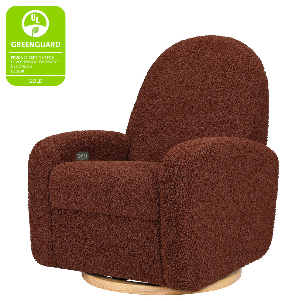 Nami Electronic Recliner and Swivel Glider Recliner, Boucle With USB port, Rouge Teddy Loop With Light Wood Base