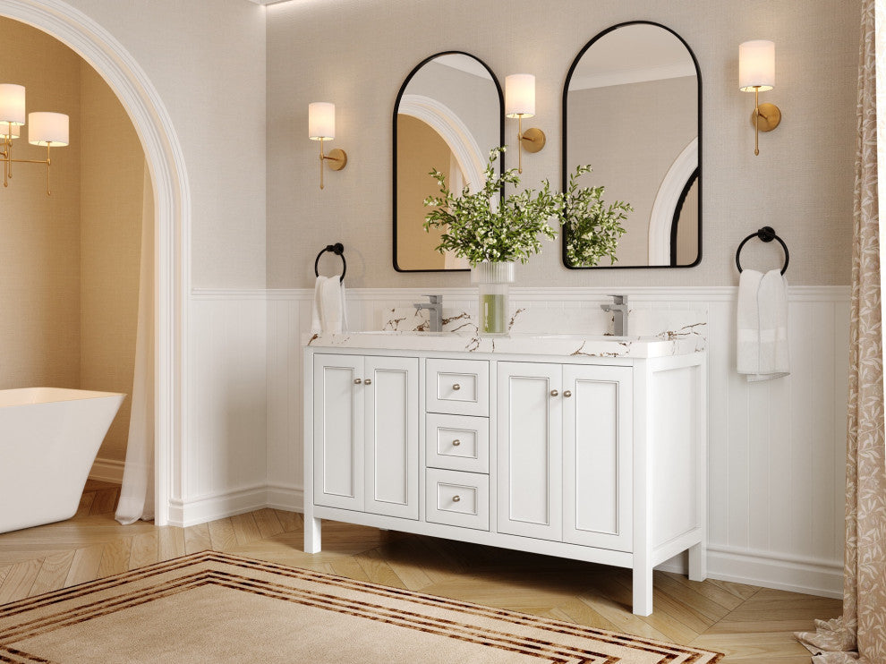 Nashville 60" Double Bathroom Vanity, White 2" Calacatta Sienna
