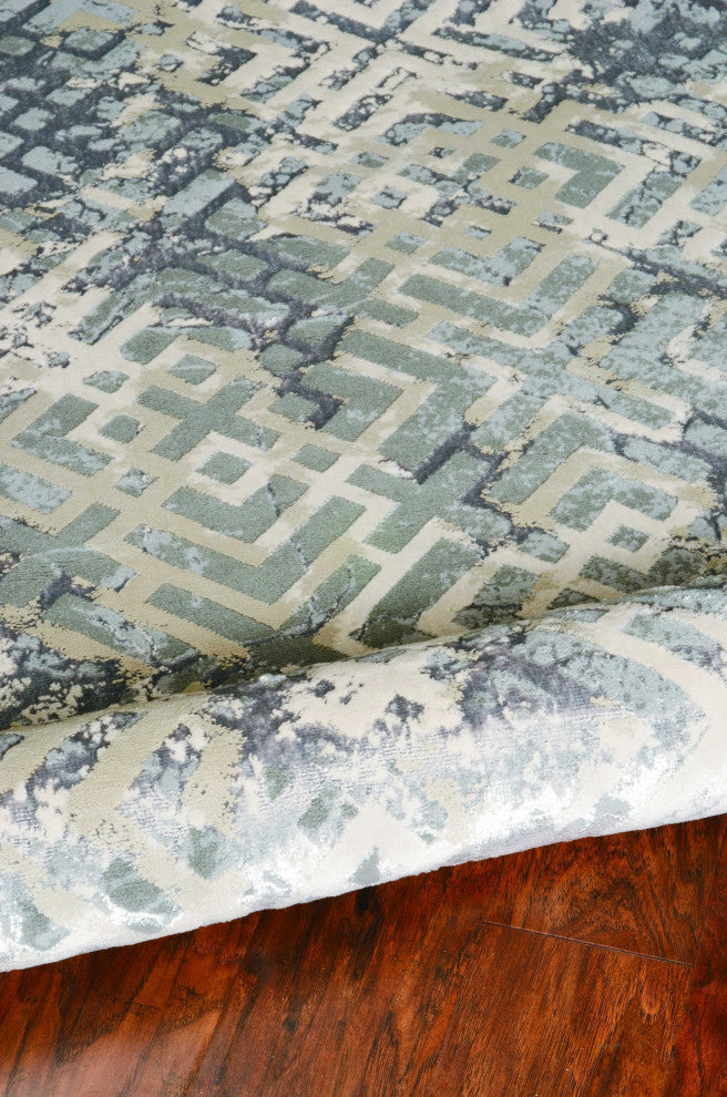 HomeRoots 5' x 8' Sand Silver Geometric Maze Pattern Indoor Area Rug