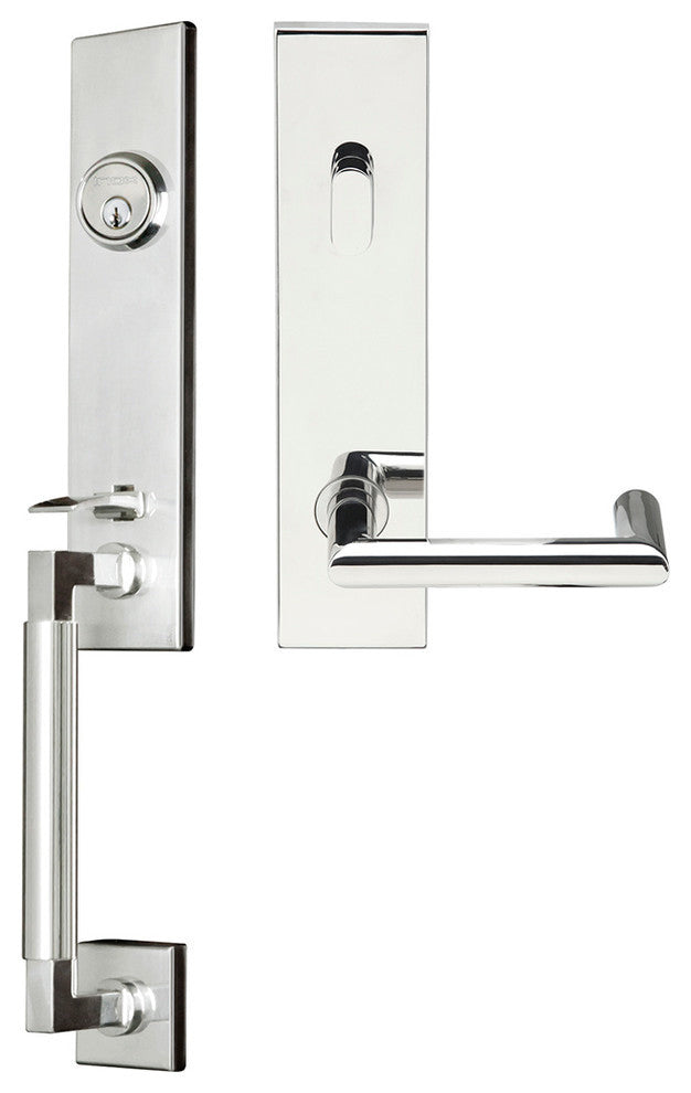 Stuttgart Lever, Tubular Entry Handleset, Left Hand, Polished Stainless Steel