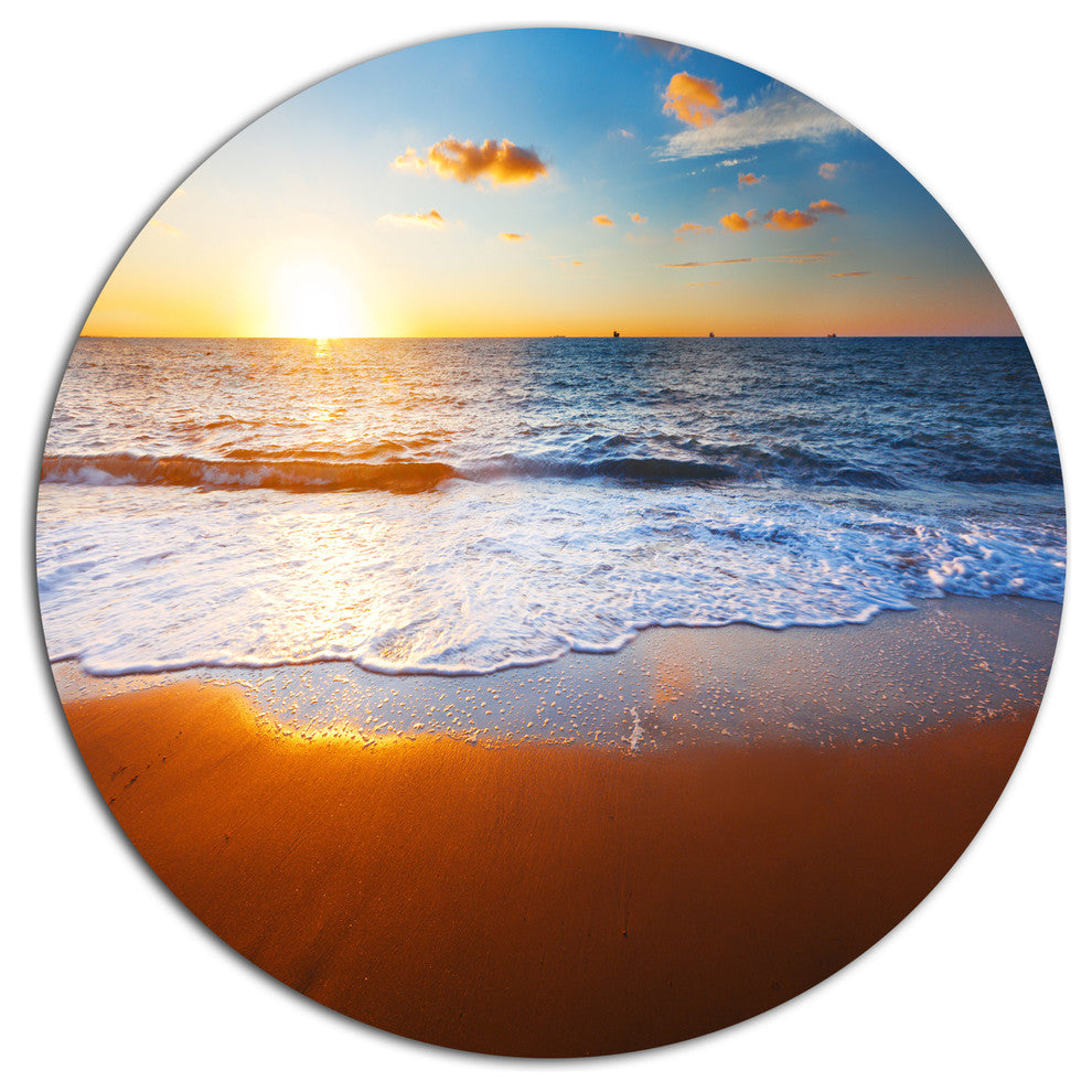 Blue Sea And Sky With Sandy Beach, Seashore Round Wall Art, 23"
