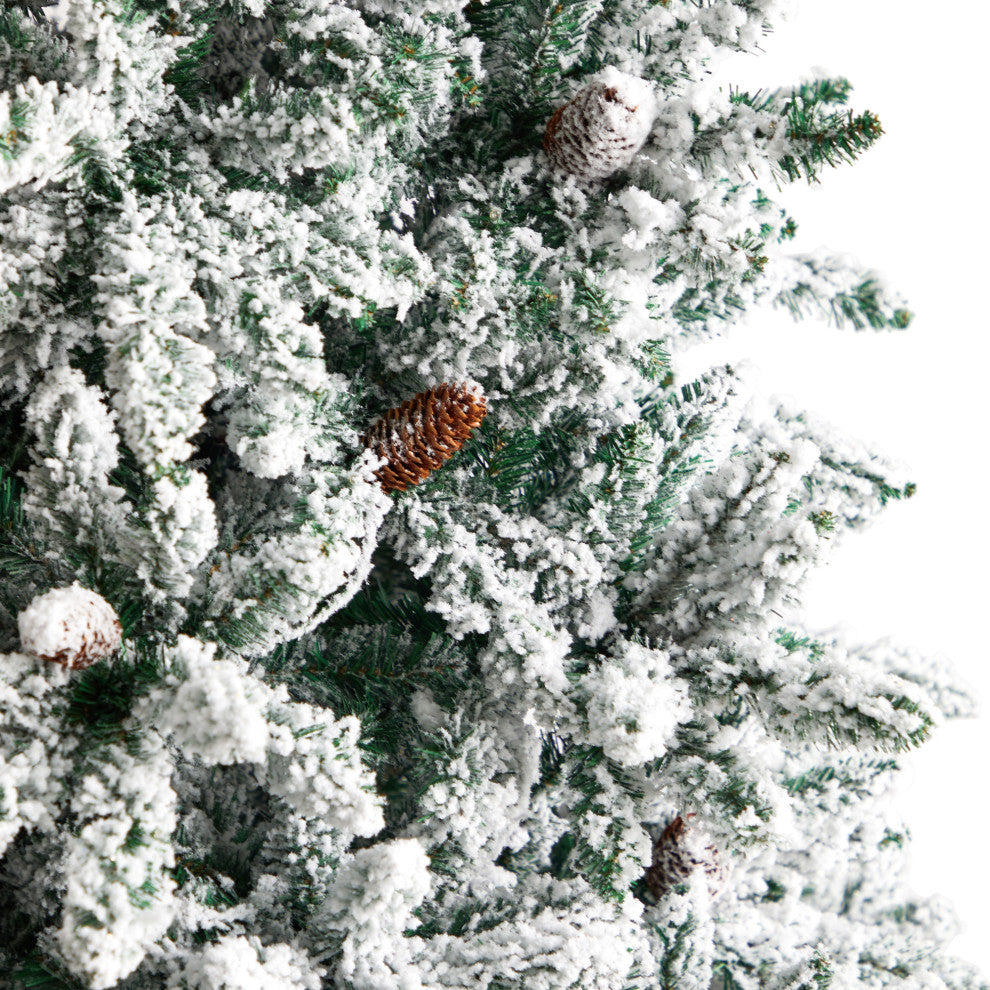 8' Flocked Livingston Fir Christmas Tree With Pine Cones & 500 Clear LED Lights
