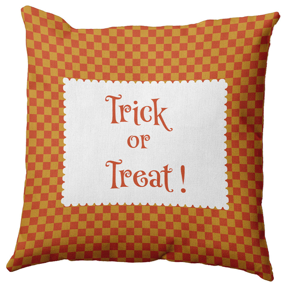 Halloween Trick or Treat Checks Accent Pillow, Rust, 26"x26"