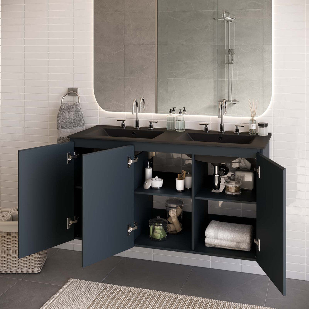 Bryn 48" Wall-Mount Double Sink Bathroom Vanity, Gray Black