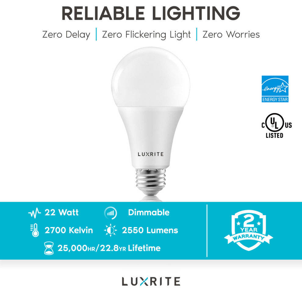 A21 LED Bulb 2550lm Damp Rated 22W E26, 3000k - Warm White