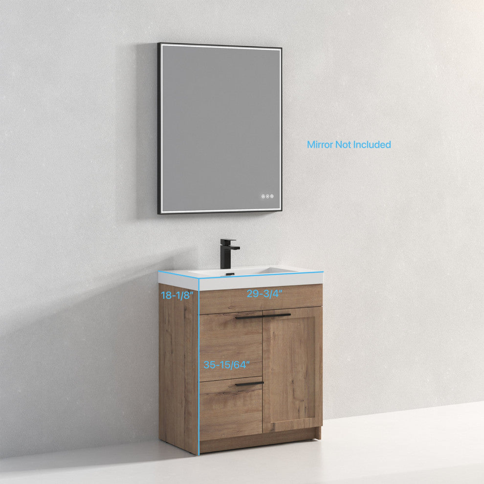 Freestanding Bathroom Vanity With Top Mount Sink, Classic Oak, 30'' Acrylic Sink