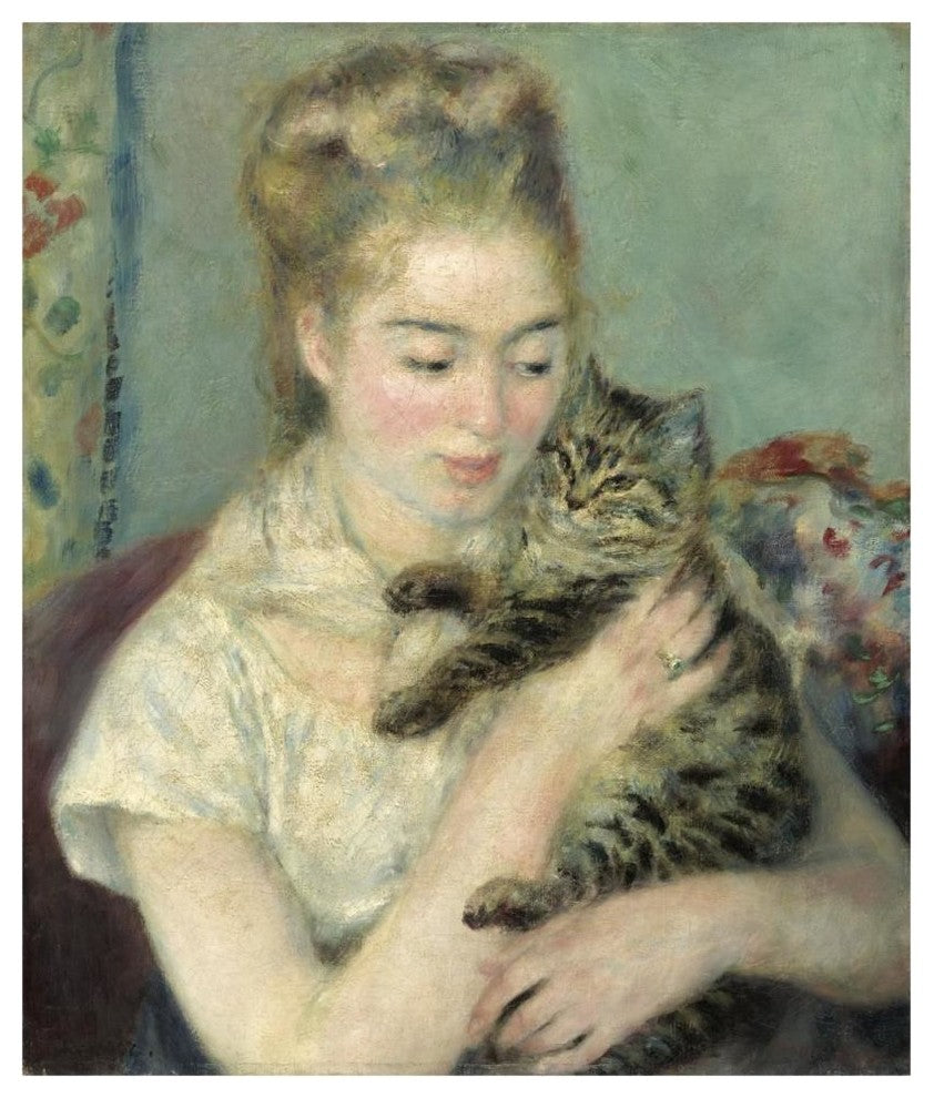 "Woman with a Cat" Digital Paper Print by Pierre-Auguste Renoir, 39"x46"