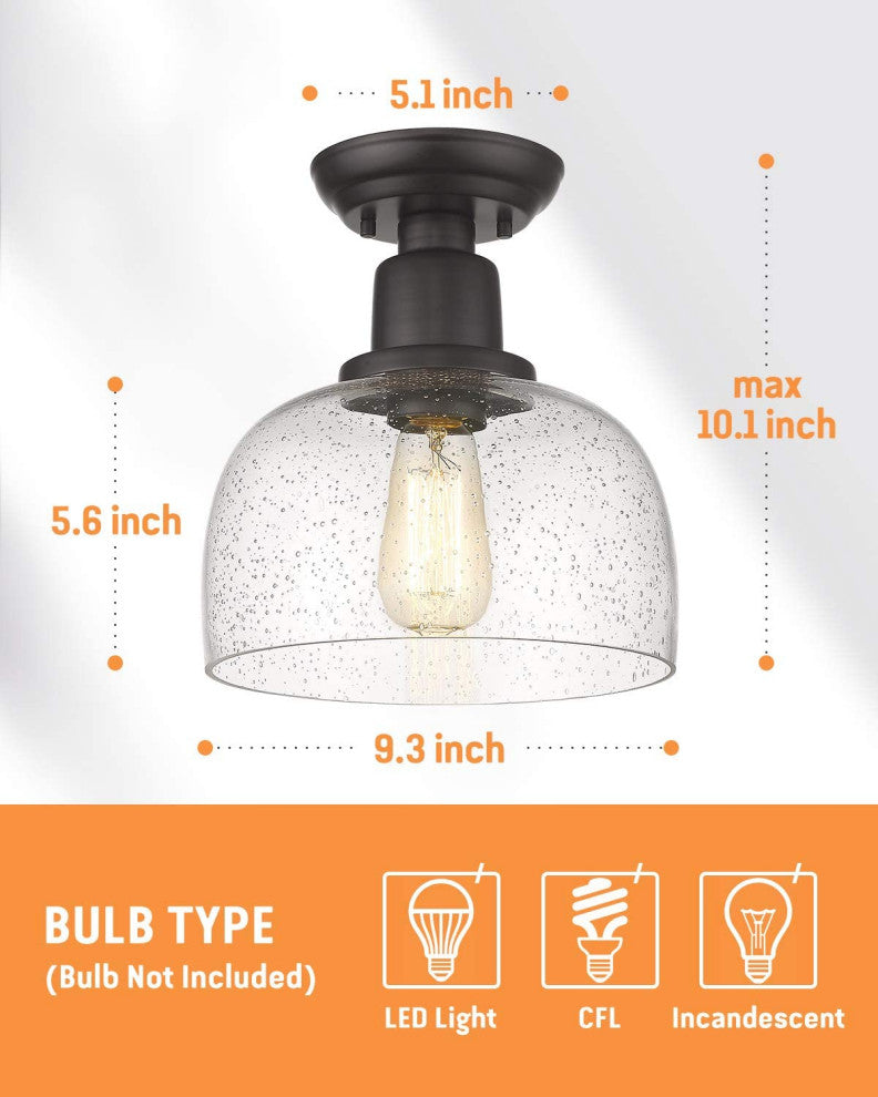 Black Semi Flush Mount Ceiling Light, Farmhouse