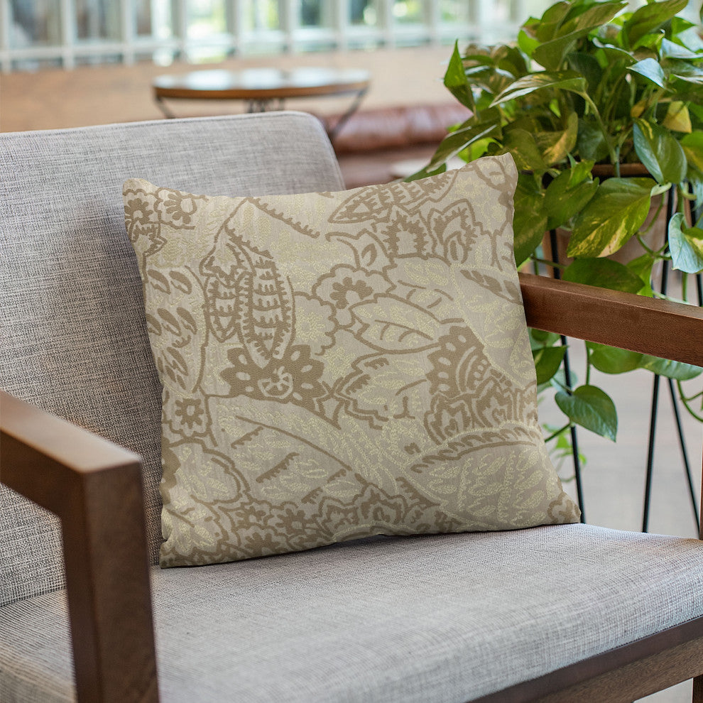 Plutus Brown Mustard Jacquard Luxury Throw Pillow, 24"x24"