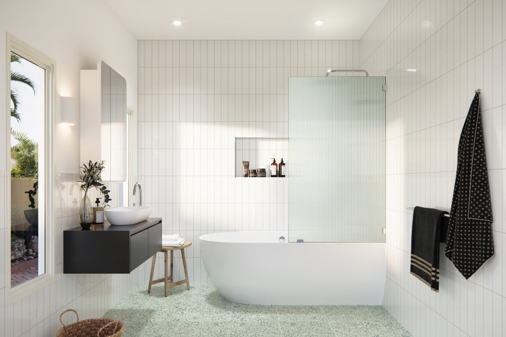 30"x58.25" Single Fixed Fluted Bath Panel Shower Tub Door, Polished Chrome