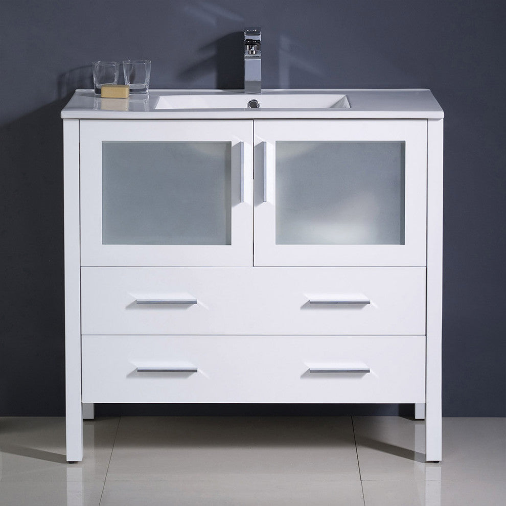 Torino 36" Bathroom Cabinet, Base: White, With Top, Integrated Sink