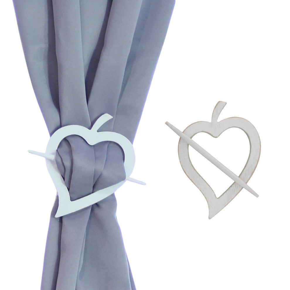 Wooden Heart Curtain Tieback "“ Decorative and Functional Design, White, Pack of 1