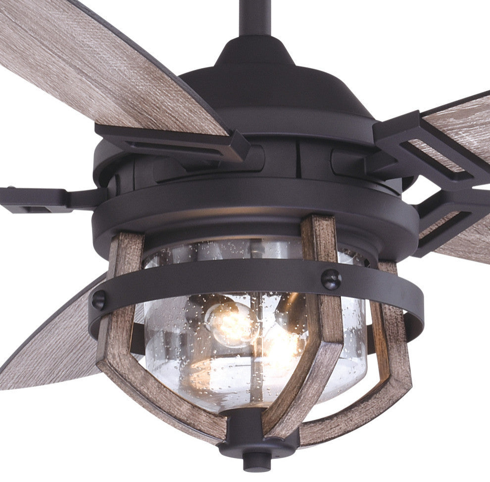 Barnes Matte Black Modern Farmhouse Indoor-Outdoor 54-in. Ceiling Fan Light Kit, Matte Black and Rustic Oak