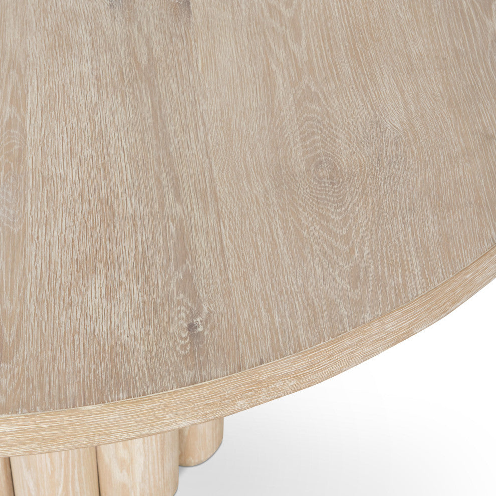 Tiber Oak Wood Round Dining Table, 55", Whitewash
