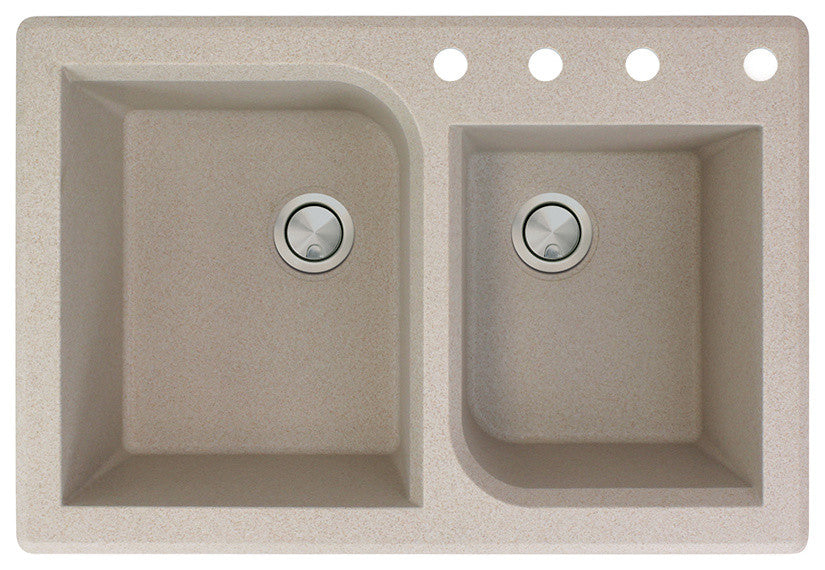 Radius 33" silQ Granite Double Bowl Kitchen Sink with 4 Holes in Cafe Latte