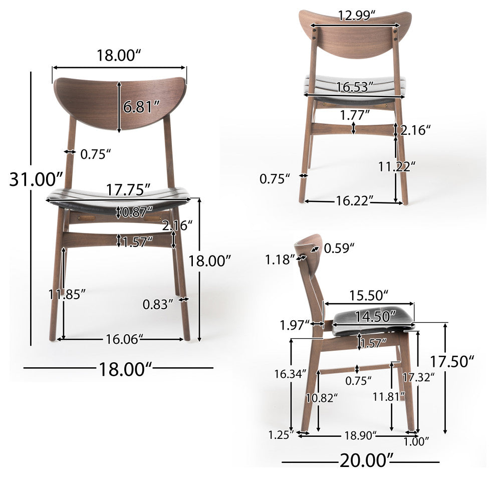 GDF Studio 5-Piece Adelade Brown Leather Wood Curved Leg Dining Set