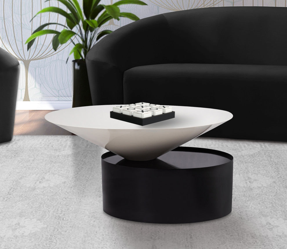 Damon White Metal Top Coffee Table, Matte Black Base