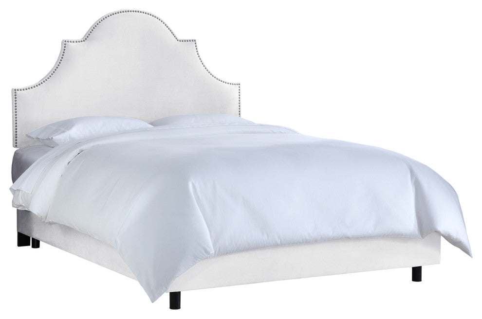 Taylor Nail Button High Arch Notched Bed, Velvet White, Queen