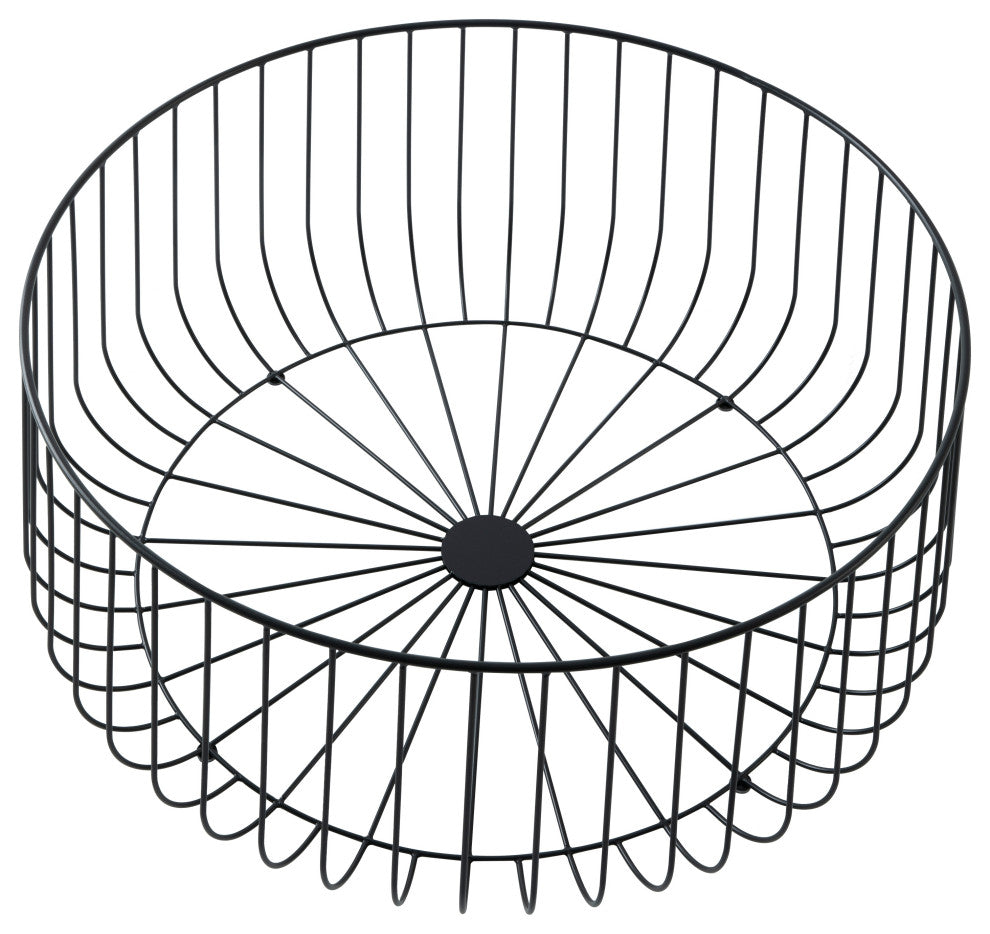 LeisureMod Runswick Round Coffee Table With Black Wire Steel Frame, Walnut