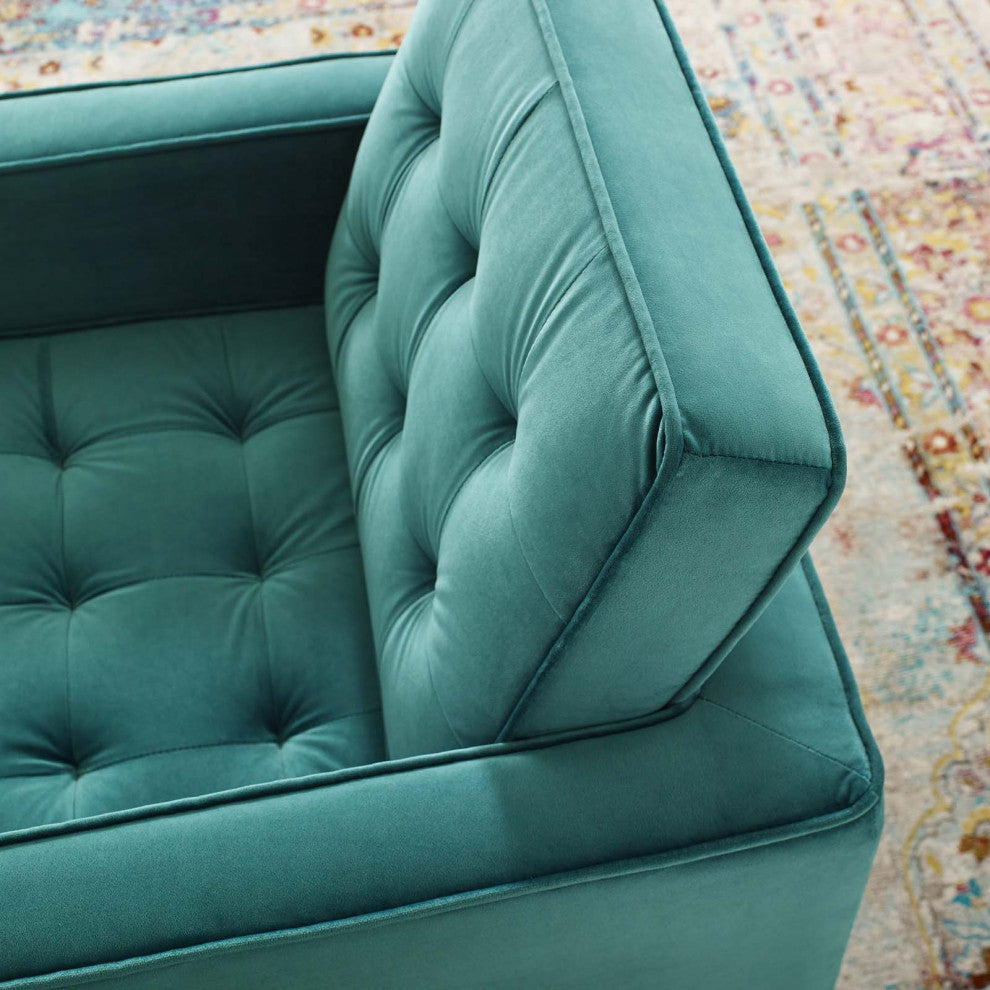 Modern Lounge Accent Side Chair Armchair, Velvet Fabric, Gold Aqua Blue