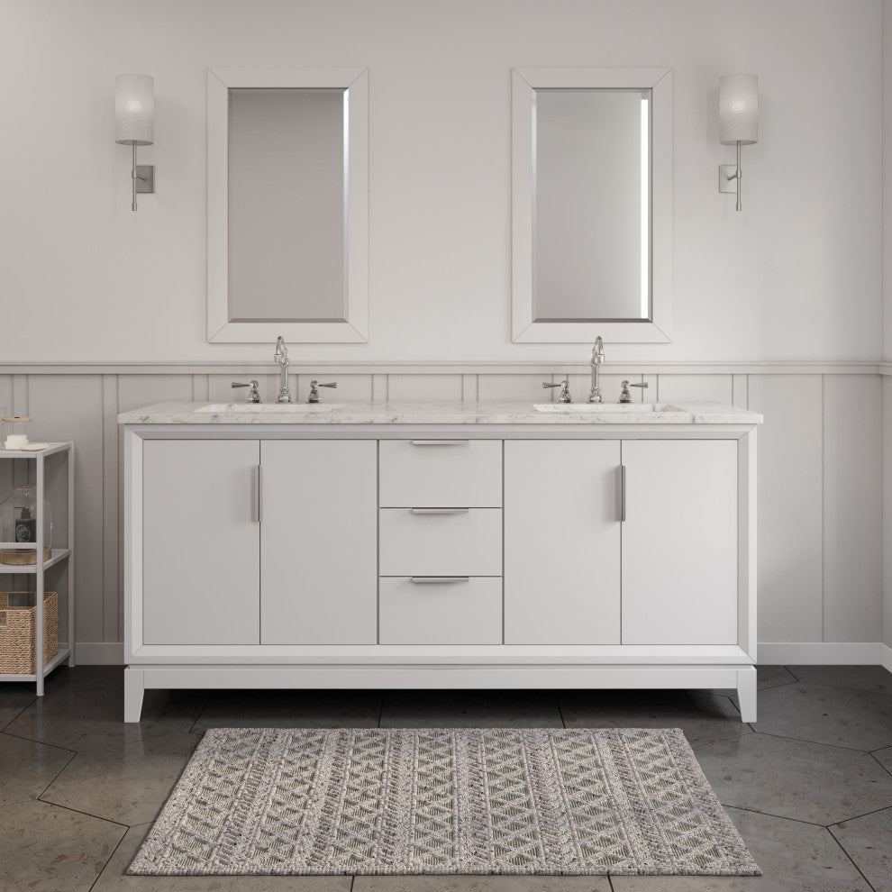 Elizabeth 72" Double Sink Carrara White Marble Vanity, Pure White