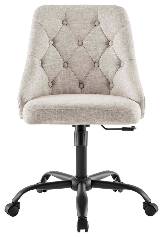 Computer Work Desk Swivel Tufted Chair, Fabric, Black Beige, Modern, Home Office