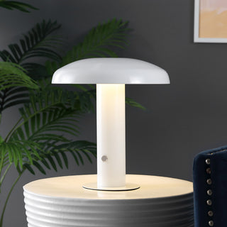 Suillius 11" Rechargeable/Cordless Iron Integrated Mushroom Table Lamp, White