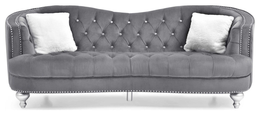 Jewel 90 in. W Flared Arm Velvet Straight Sofa, Gray