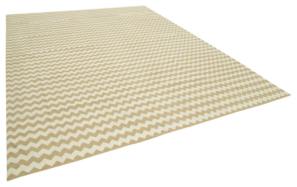 Rug N Carpet - Handmade Wool 10' 0'' x 13' 7'' Modern Design Dhurrie Kilim Rug