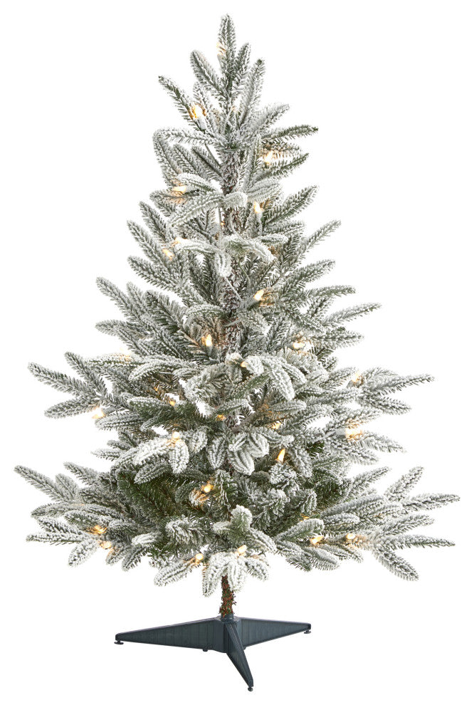 3' Flocked Manchester Spruce Faux Xmas Tree W/ 50 Lights & 133 Bendable Branches