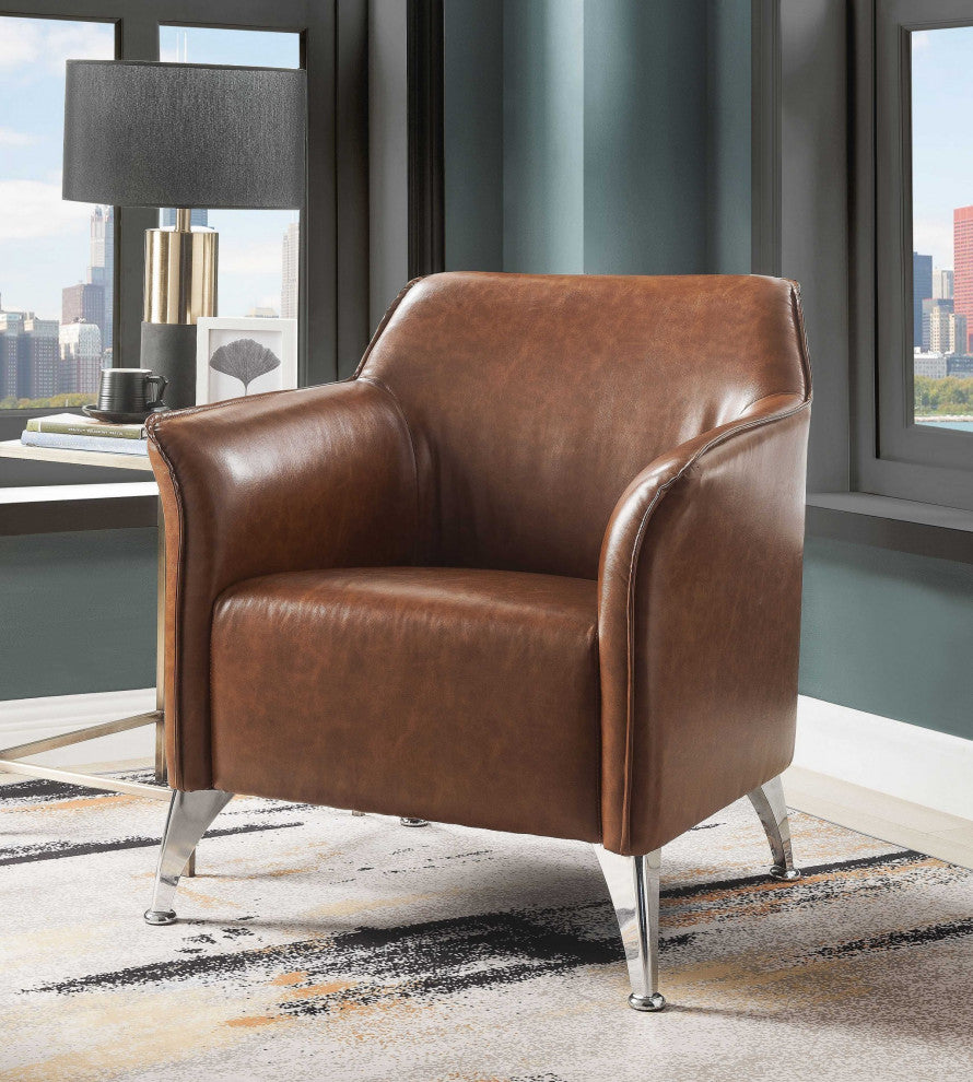 HomeRoots 31" X 33" X 33" Brown PU Upholstery Metal Leg Accent Chair