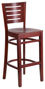 Modern Slat Back Mahogany Wood Restaurant Barstool