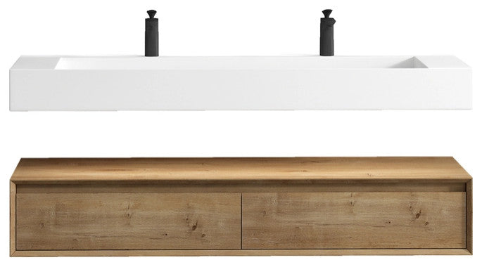 Alysa 60'' Floating Vanity, Acrylic Sink, Double Faucet Hole, White Oak