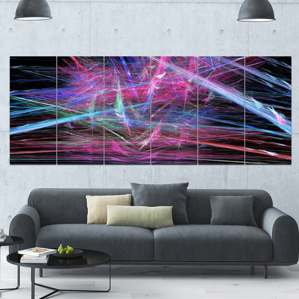 Pink Blue Magical Fractal Pattern, Abstract Canvas Wall Art, 70"x28", 6 Panels