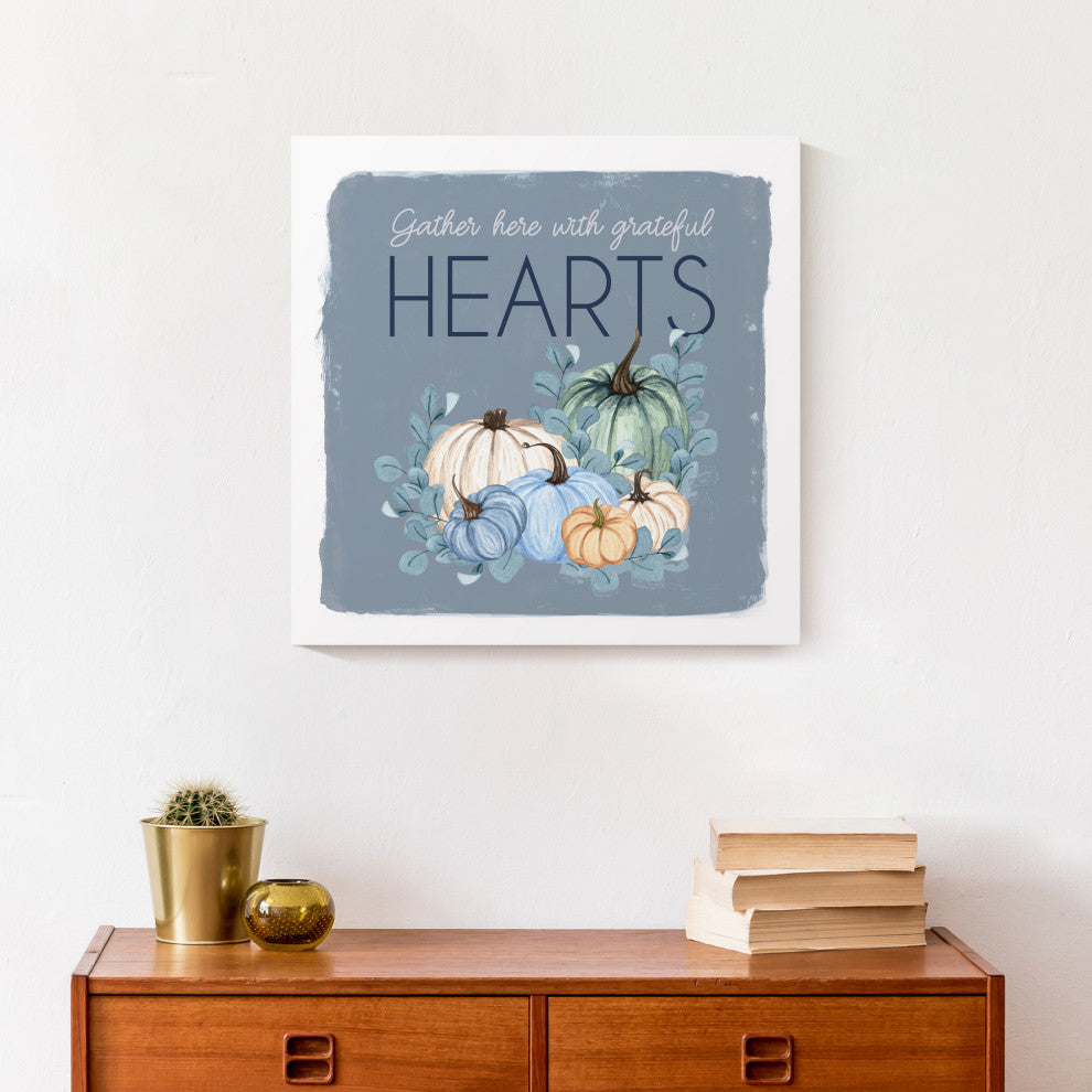 Gather Hearts Blue Mood Pumpkins 1 16"x16" Canvas Wall Art