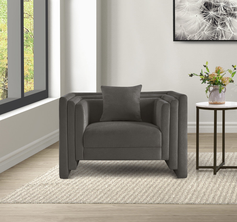 Everett Upholstered Chair, Grey, Chenille Fabric
