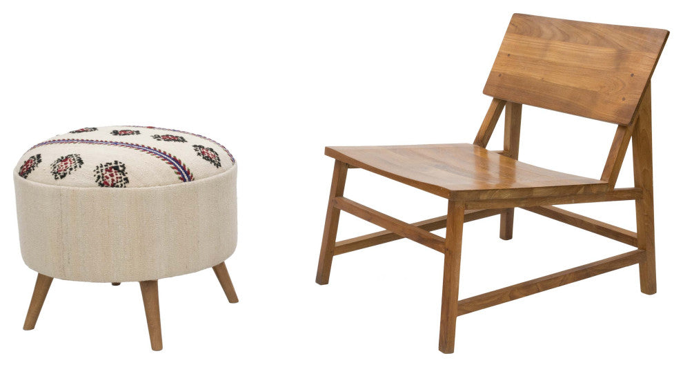 Vintage Hemp Kilim Upholstered Stool