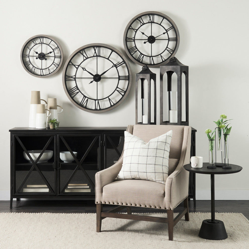 Mething Gray Wood and Black Metal 25" Round Wall Clock