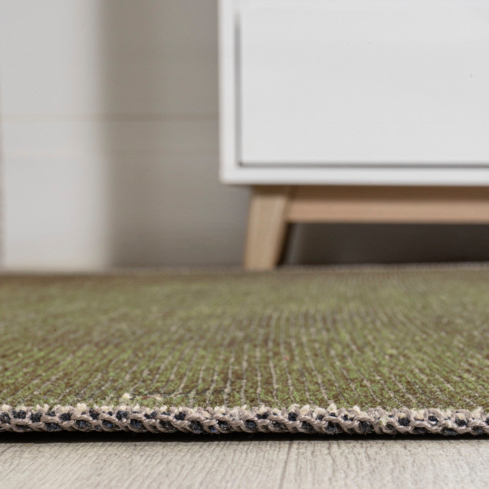 Cirkel Minimalist Geometric Dot Machine-Washable Area Rug, Olive/Cream, 4x6