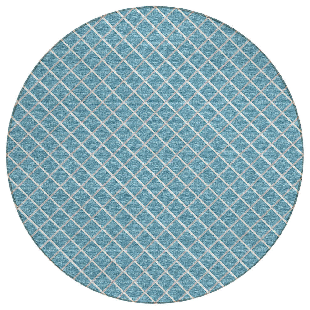 Indoor/Outdoor York YO1 Sky Blue Machine Washable 6' x 6' Rug