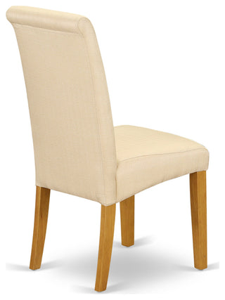 5 Pc Kitchen Set, Oak Round Table, 4 Light Beige Upholstered Chairs, Oak Finish