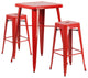 23.75" Square Red Metal Bar 3-Piece Table Set With 2 Square Seat Backless Stools