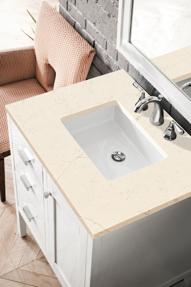 Addison 30" Single Vanity Cabinet, Glossy White, Eternal Marfil Quartz