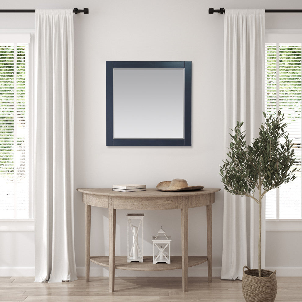 Maribella Rectangular Bathroom Wood Framed Wall Mirror, Blue, 34"