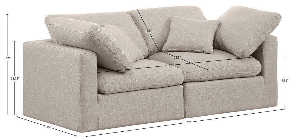 Indulge Upholstered Modular Sofa, Beige, 2-Piece: 2 Corner Chair, Down Stuffed Linen Textured Fabric